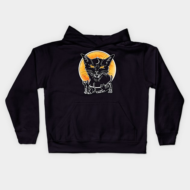 Black Cat And Moon Halloween T Shirt Gifts Kids Hoodie by martinyualiso